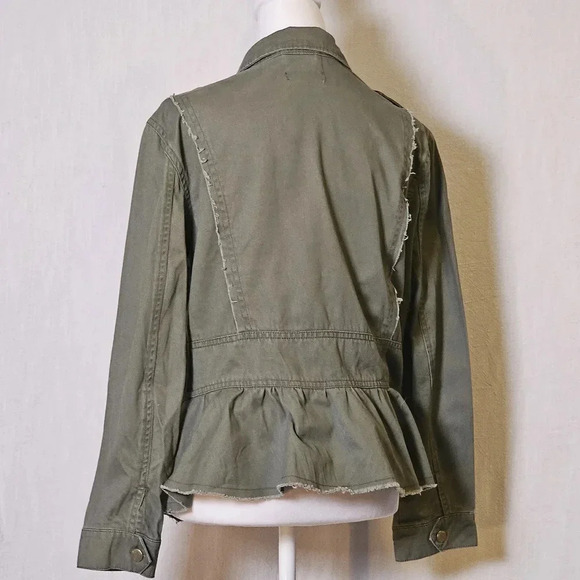 Democracy Olive Green Peplum Jacket,Snap Button Down W Pockets,Raw Hem SZ M - Picture 4 of 10